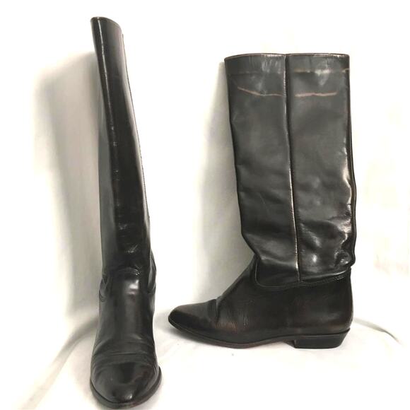 Vintage NINE WEST Brown Leather R-LOUISA Knee-High Flat Riding Style Boots 7M - Picture 1 of 11